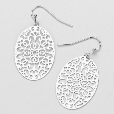 Lattice Lace Silver Tone Stensil Sensible Earrings.JPG